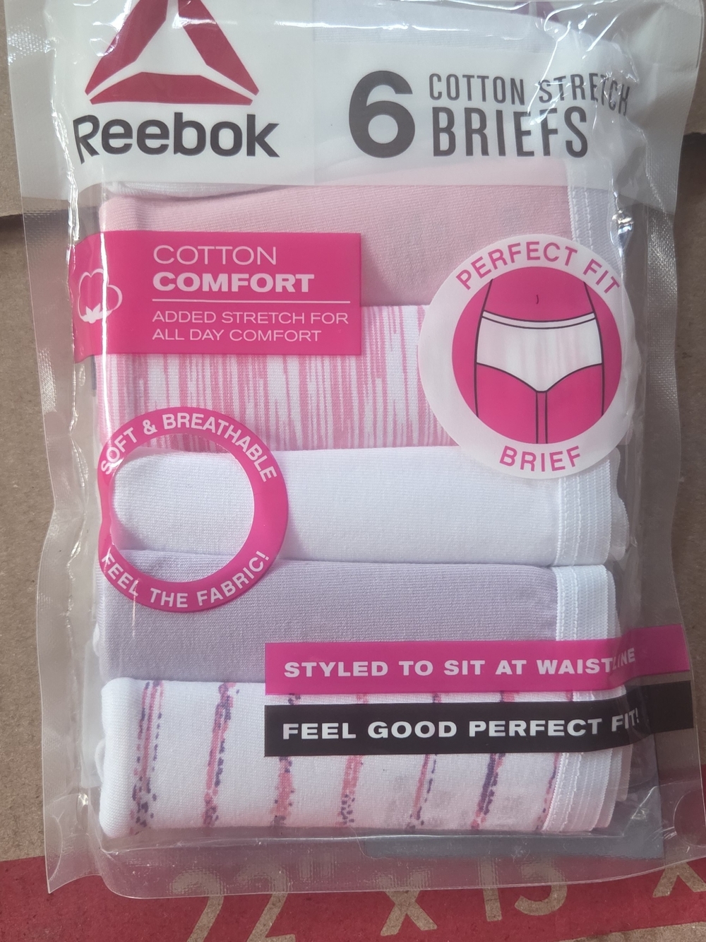 Reebok Kids Briefs Six-Pack — Pink, White, Lavender
